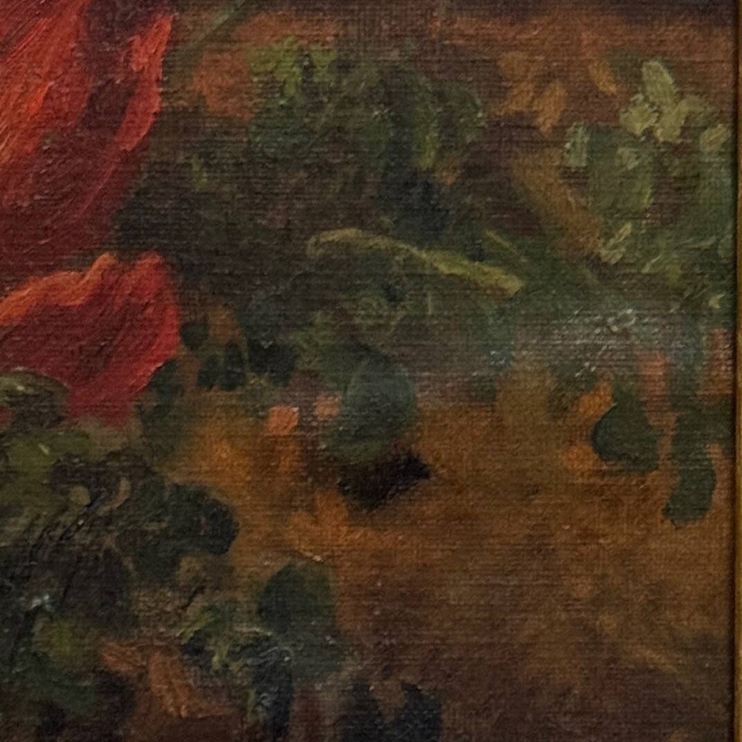 Oil on panel still life with tulips, early 20th century.