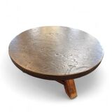 Round brutalis coffee table with brass / copper top / 1960s