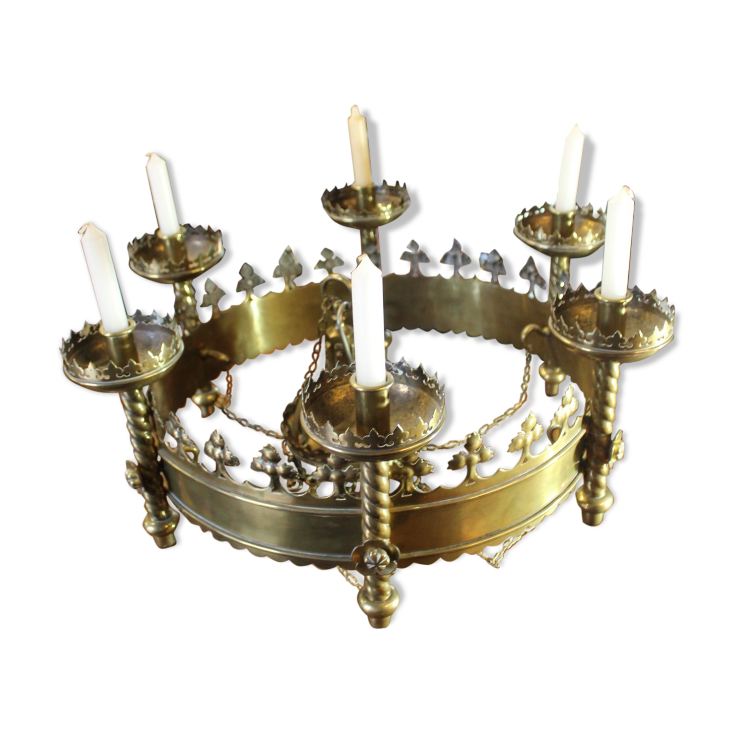 Brass chandelier in the style of Pugin with candles