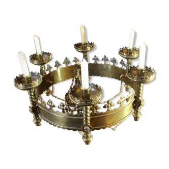 Brass chandelier in the style of Pugin with candles