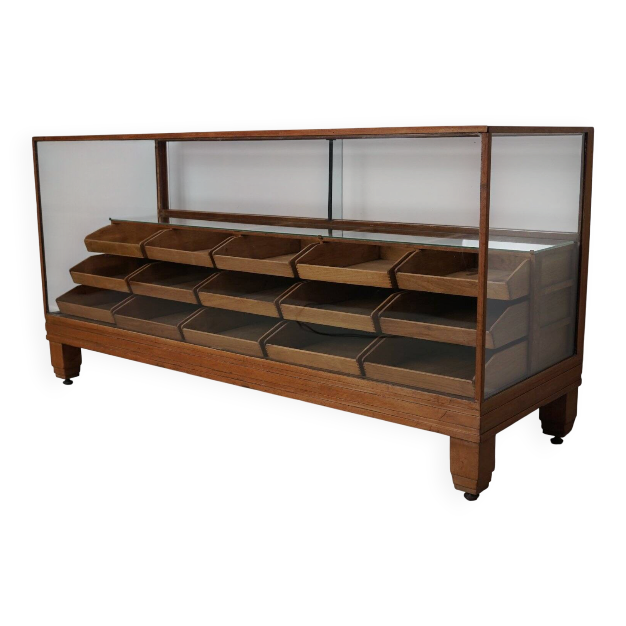 Antique British oak haberdashery cabinet, 1930s