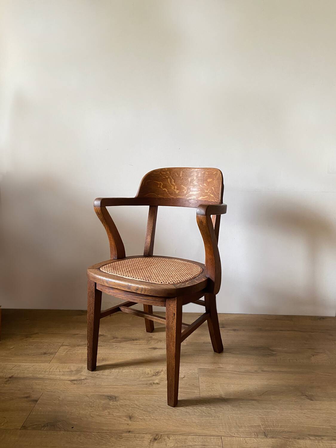 Solid oak and cane armchair