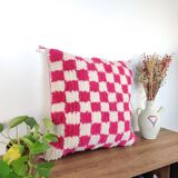 Berber pink checkerboard cushion