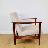 GFM-142 armchair, design by Edmund Homa from the 70s, beige boucle, dark wood - 2 pieces available