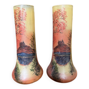 Pair of satin glass vases - Art Nouveau