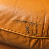 Pair of leather and wood armchairs 1950s vintage modernism