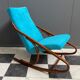 Ton, Thonet arm less rocking chair in blue velvet upholstery