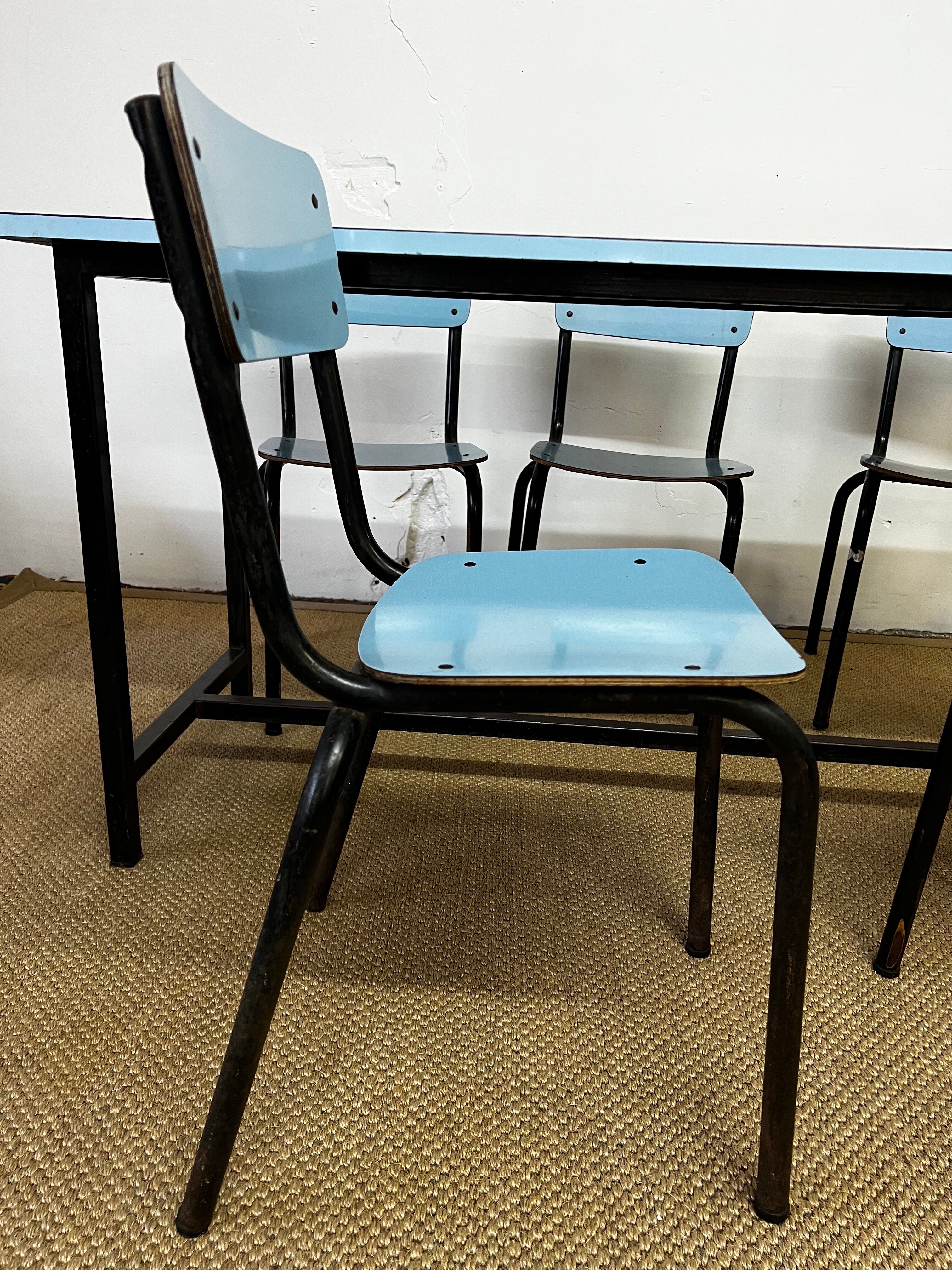 Blue formica table & chairs set
