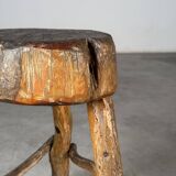 Late 19th Century Rustic Alpine Stool from Valle d'Aosta, Italy