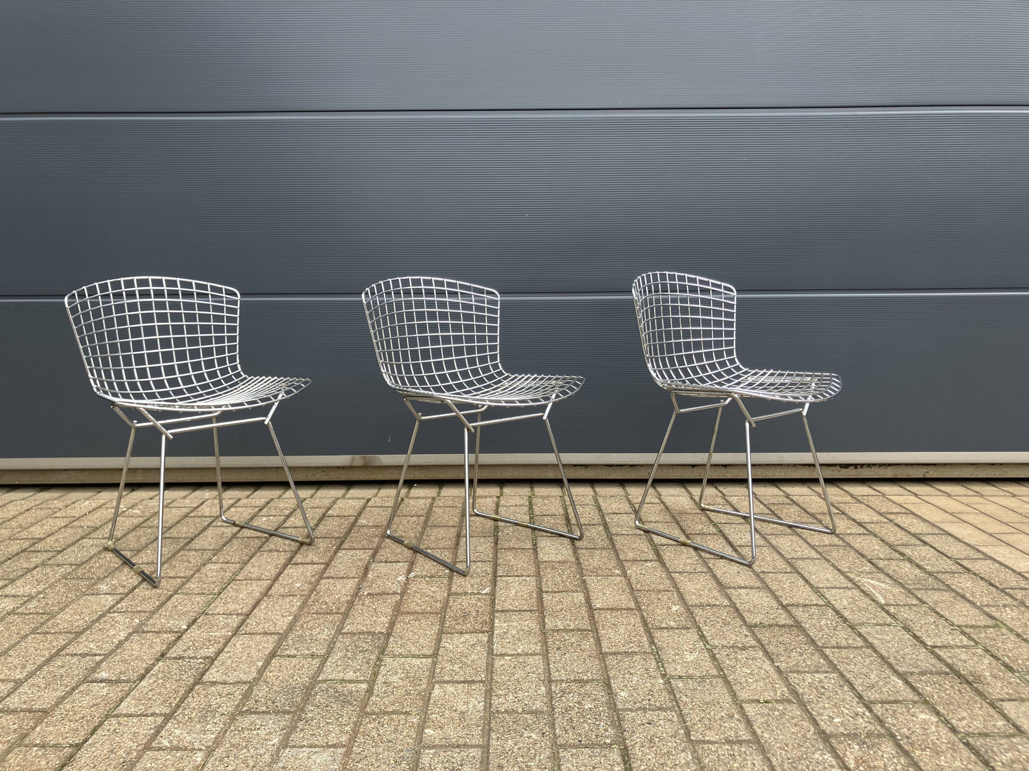 3x original Knoll Bertoia side chairs chroom