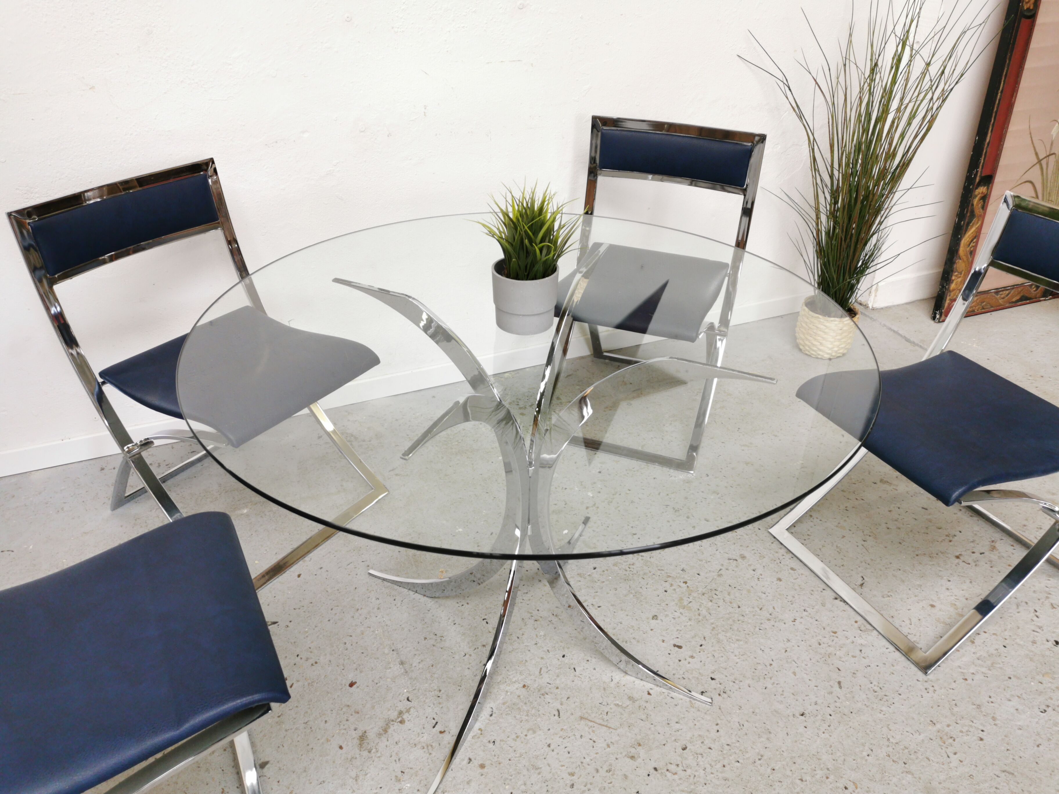 Table vintage verre et chrome 1970