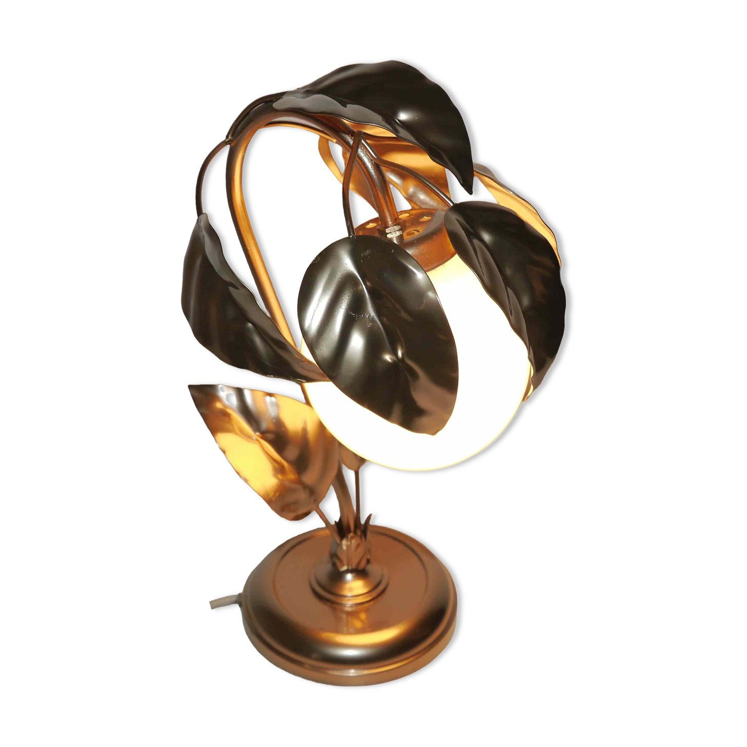 Vintage lamp or night light flowers metal and opaline L-- 70's years