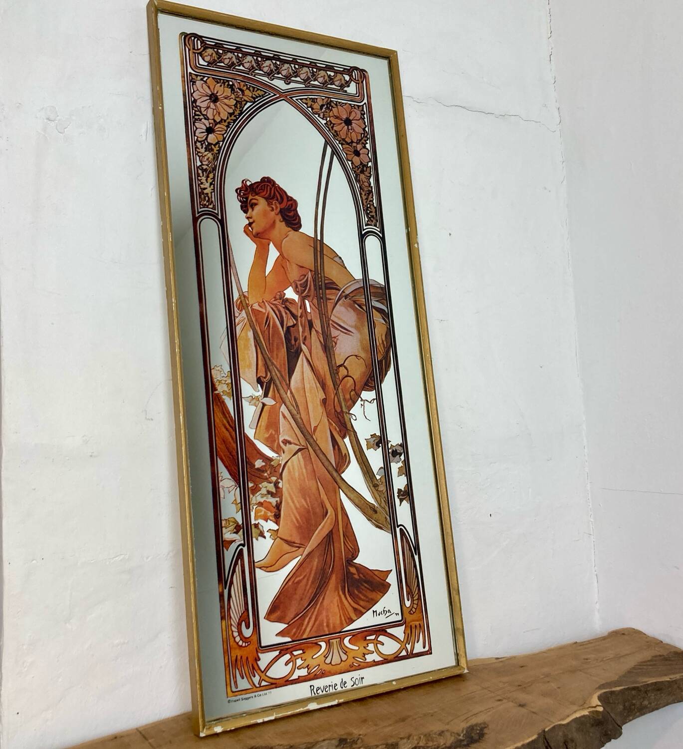 Vintage Alphonse Mucha Reverie De Soir Mirror, Art Nouveau
