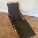 Folding chaise longue model "NY" in chrome metal, wood and fabric by Takeshi NII
