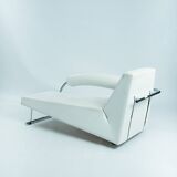 Dutch design Rob Eckhardt chaise longue white leather tubular steel, 1980s