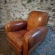 Fauteuil club français vintage en cuir, années 1940–1950 – fauteuil en cuir pleine fleur cognac