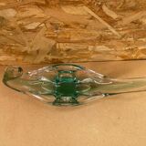 Ancien Vide Poche Coupe Cristal Vert & Transparent Vintage #B087