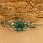 Ancien Vide Poche Coupe Cristal Vert & Transparent Vintage #B087