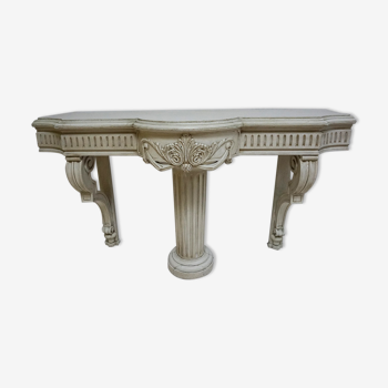 Table de console en bois sculpté antique français avec colonne centrale