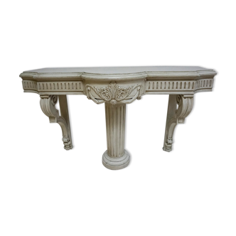 Table de console en bois sculpté antique français avec colonne centrale