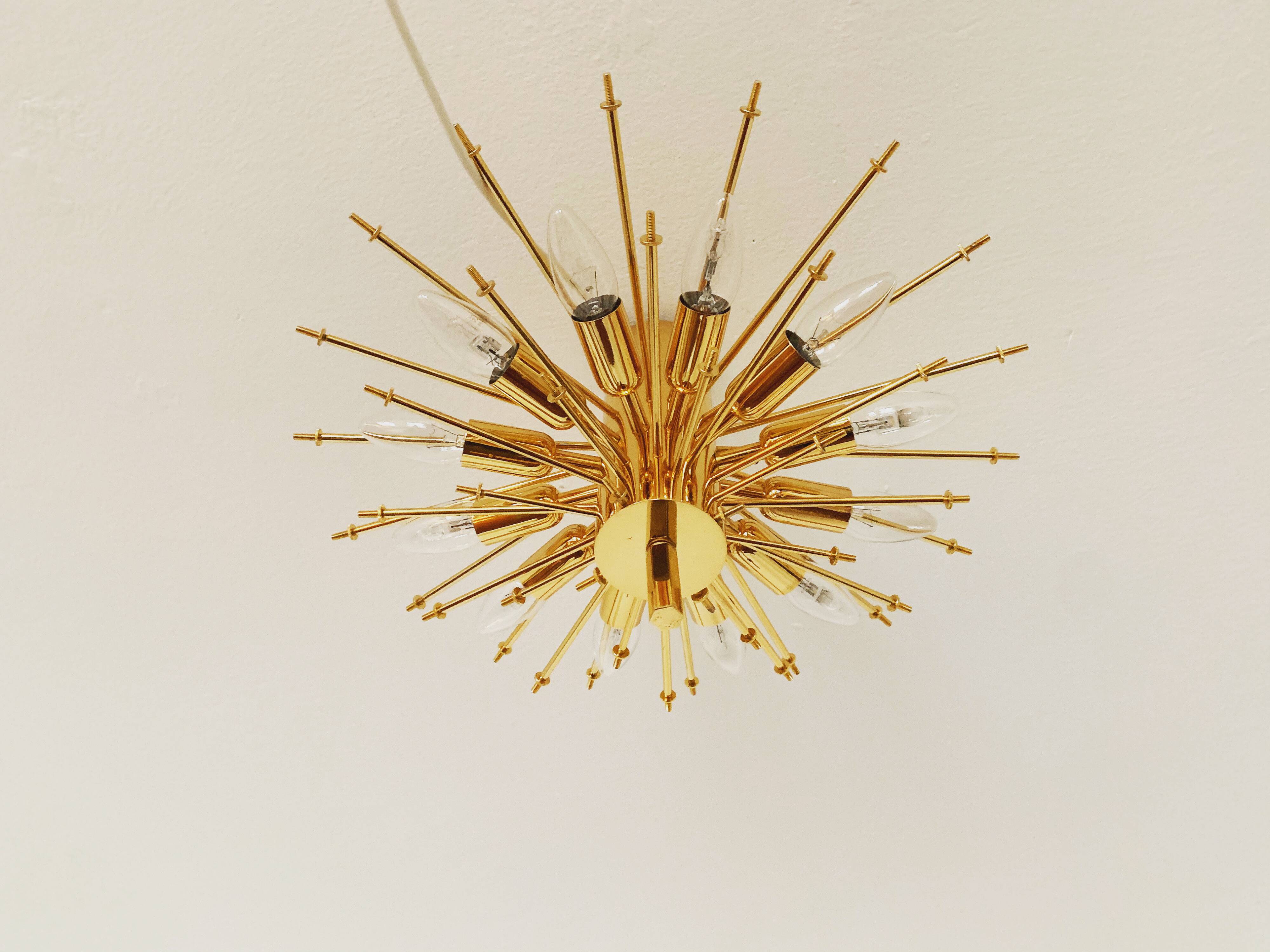Gilded ice glass ceiling chandelier by J.T. Kalmar