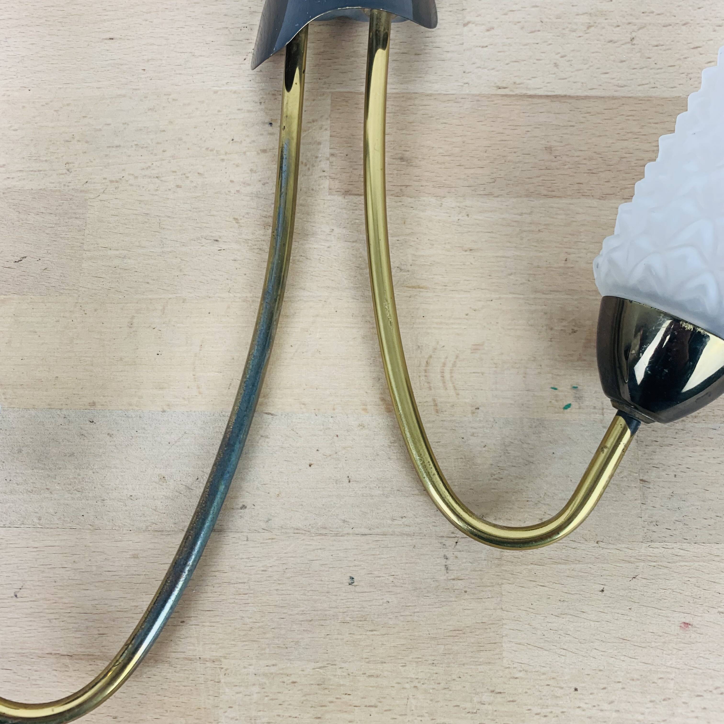 Double gold metal wall lamp and glass tulips, 1950s