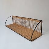 Vintage metal and wicker wall shelf, 1950s-1970s design, Mategot