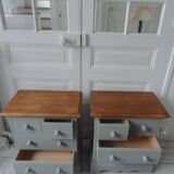 2 beautifully crafted bedside tables re-enchanted in verdigris