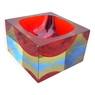 Murano submerged block ashtray – red & amber
