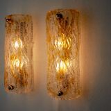Pair of Mazzega wall lamps, orange Murano blown glass, Italy, 1960