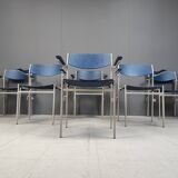 Minimalist Metal and Plywood Stackable Armchairs by Gijs Van Der Sluis, Set of 6