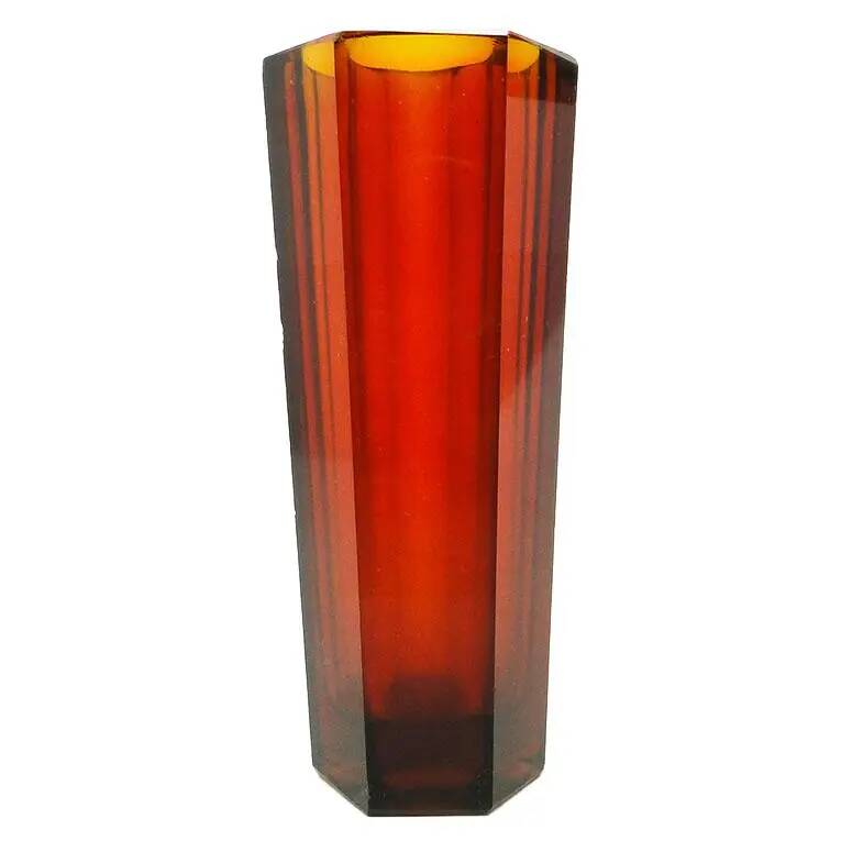 Art Deco vase, pressed glass, Zawiercie Glassworks, Poland, 1930s