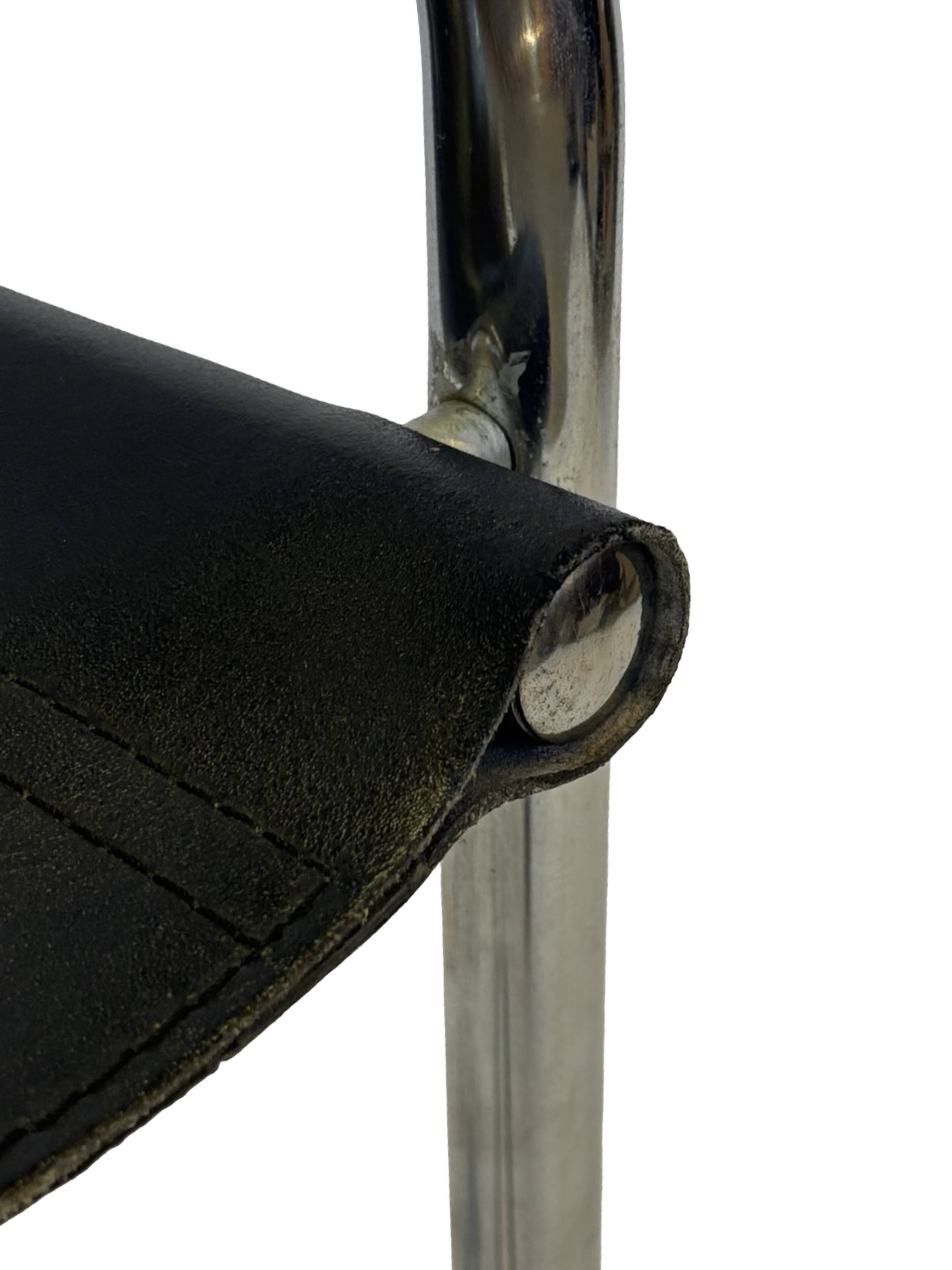 Tabouret de bar vintage en cuir noir et chrome, Italie