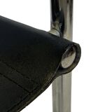 Tabouret de bar vintage en cuir noir et chrome, Italie