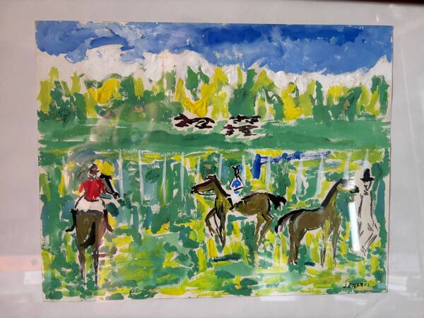 Gouache de chevaux signée