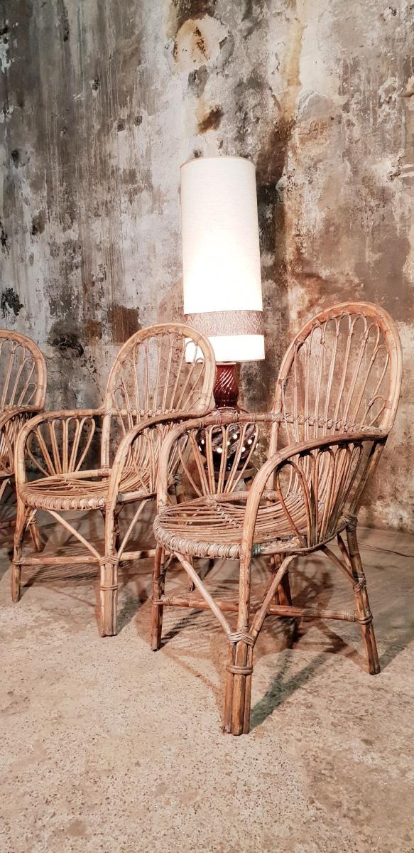 Three vintage rattan chairs