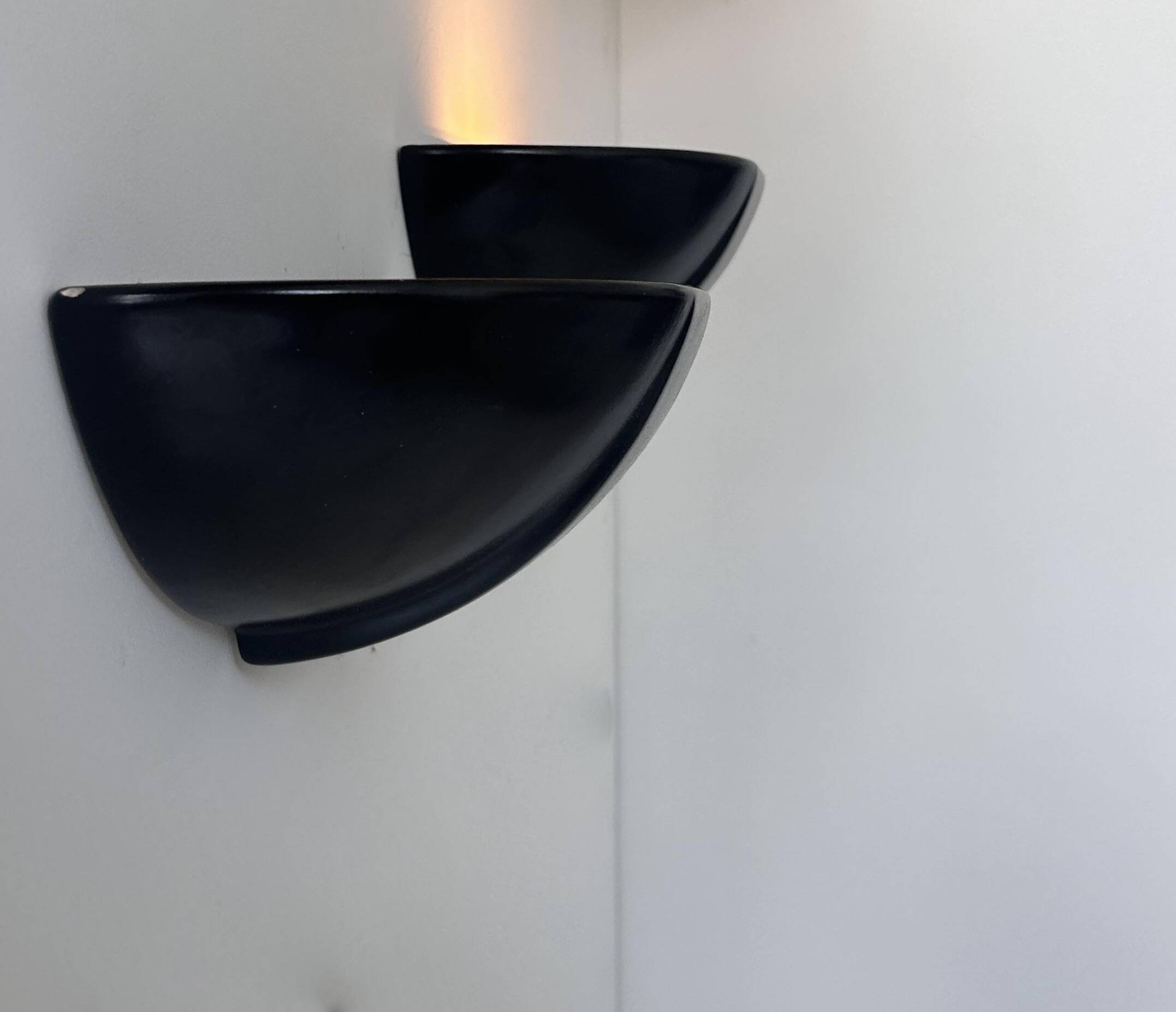 Pair of vintage wall lights, black porcelain, France 1970