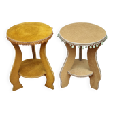Paire de guéridons vintage tapissés en velours – Années 1950, 44 cm hauteur
