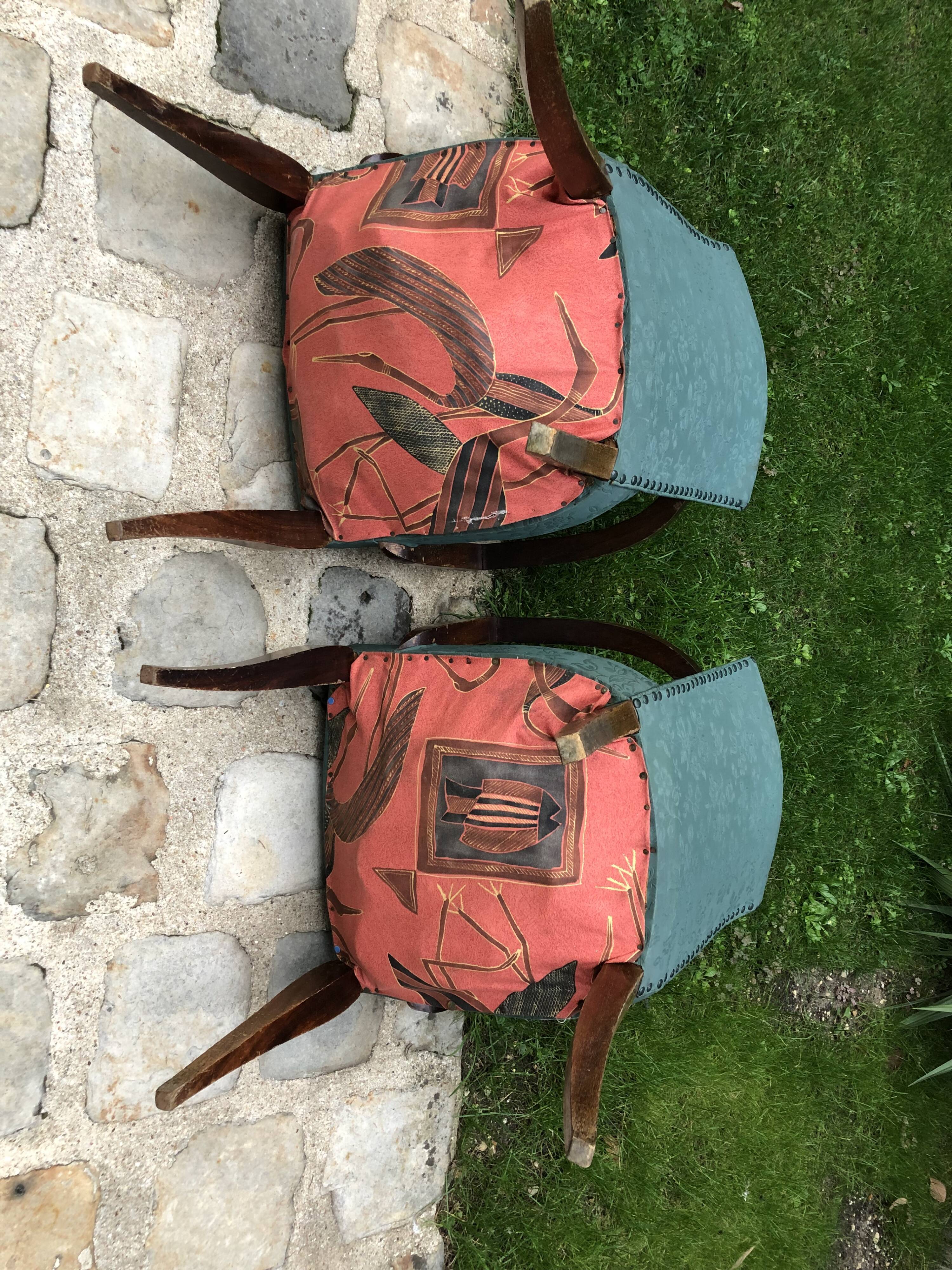Pair of bridge armchairs in green skaÏ