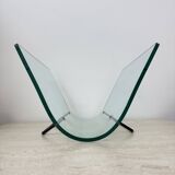 Post modern Fiam Italy curved glass magazine rack , 1980’s