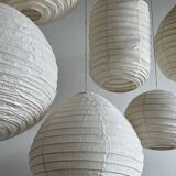 Large pendant light in Japanese-style natural rattan and linen in the shape of a drop H55 D60