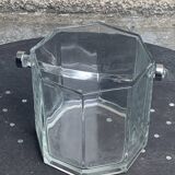 Ice bucket made in France in transparent faceted glass, stainless steel handle