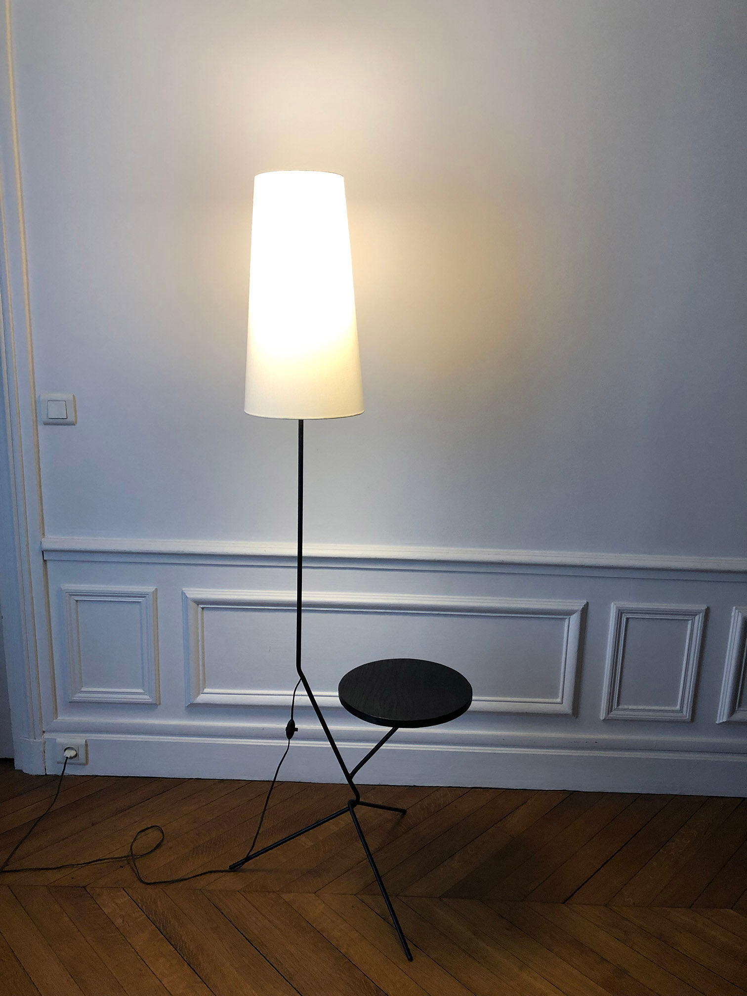 Tripod floor lamp with side table 1960