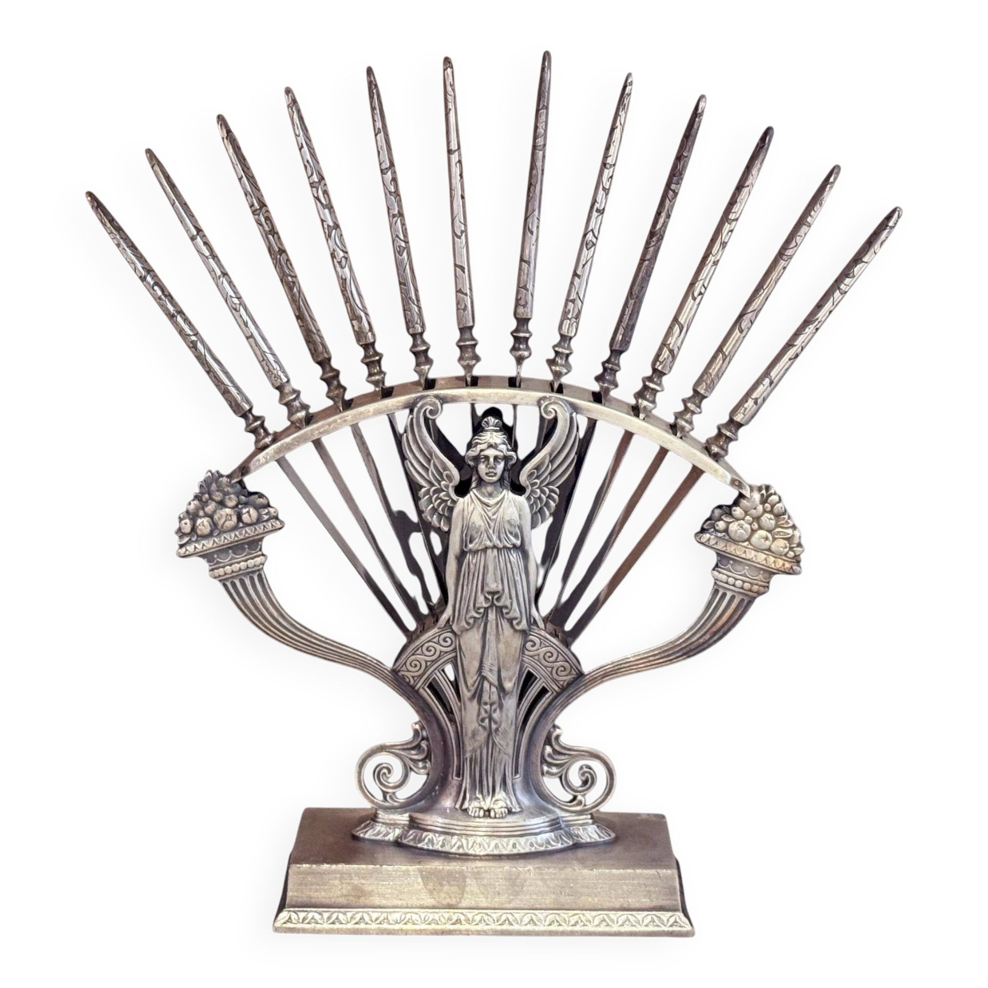 Rare Antique Art Nouveau Knife Set, Silver Plated 12 Fruit Knifes & Decor Stand