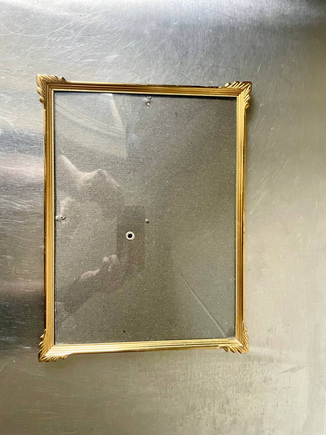 ART DECO  Gold  colored Metal Picture Frame 25 cm x 19 cm CONVEX Glass