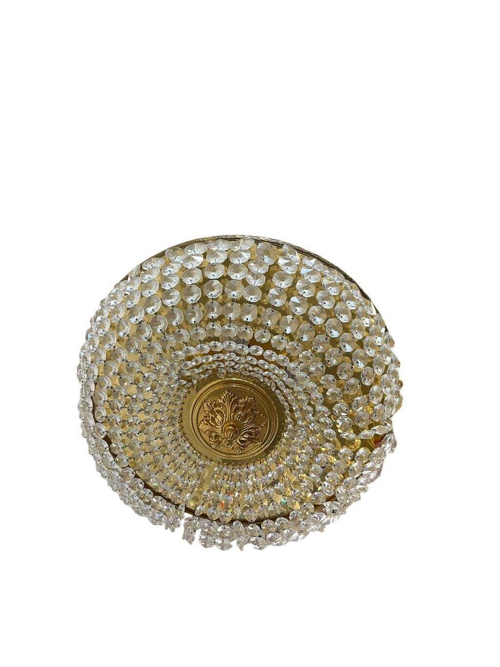 Vintage brass ceiling light/suspension with crystal.