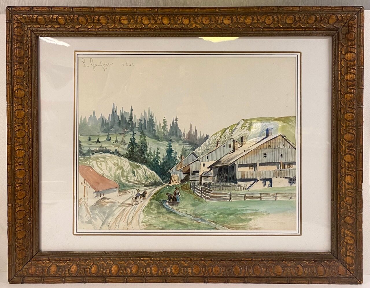 Old painting, mountain landscape in the Jura, nineteenth century