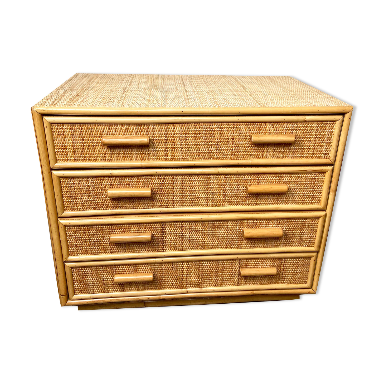 Chest of drawers in rattan and bamboo