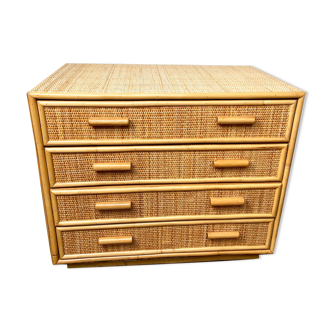 Chest of drawers in rattan and bamboo