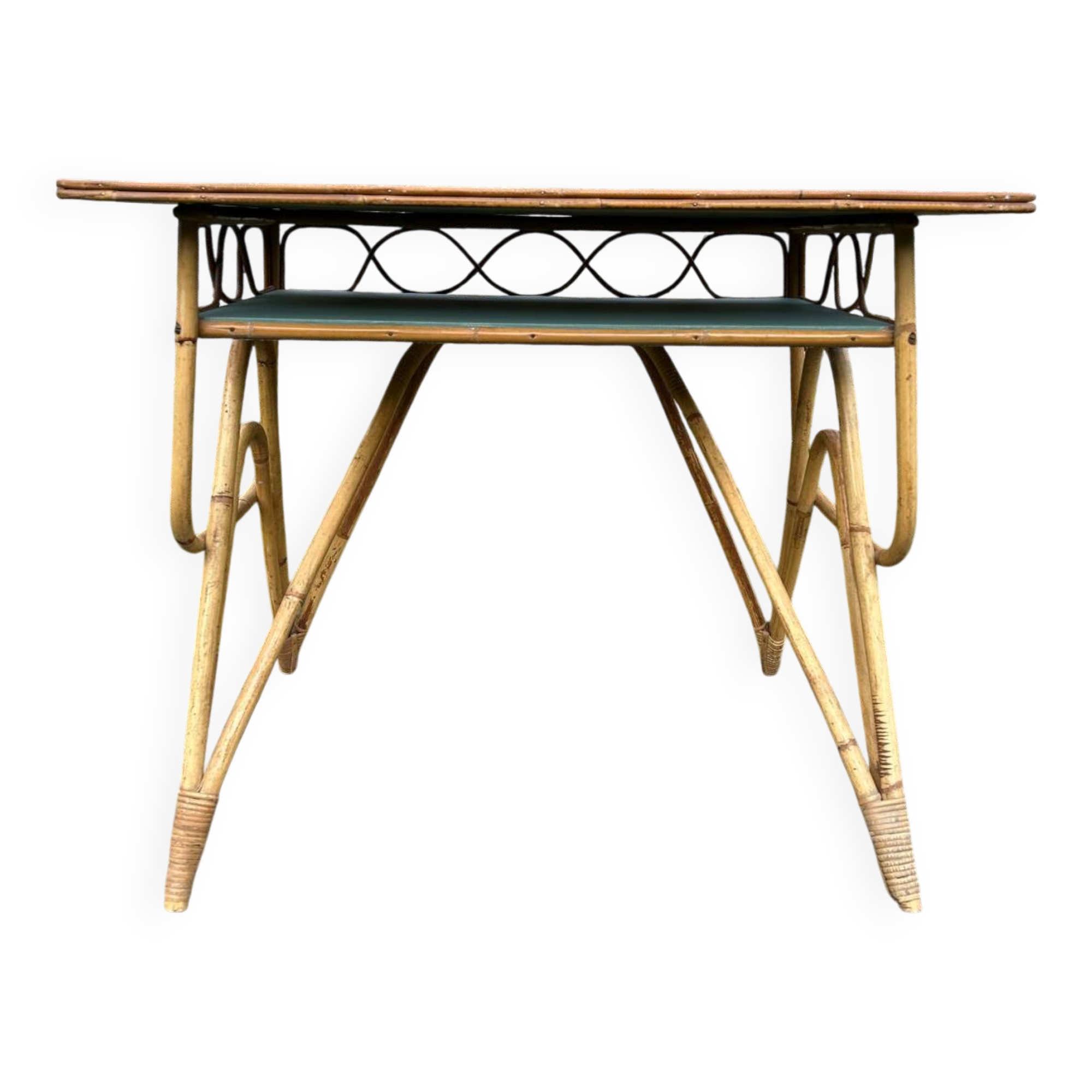 Small vintage rattan desk from the 1960s.